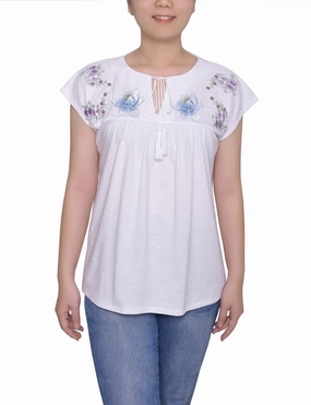 Embroidered Yoke Extended Sleeve Top Trendy Look Breathable Construction