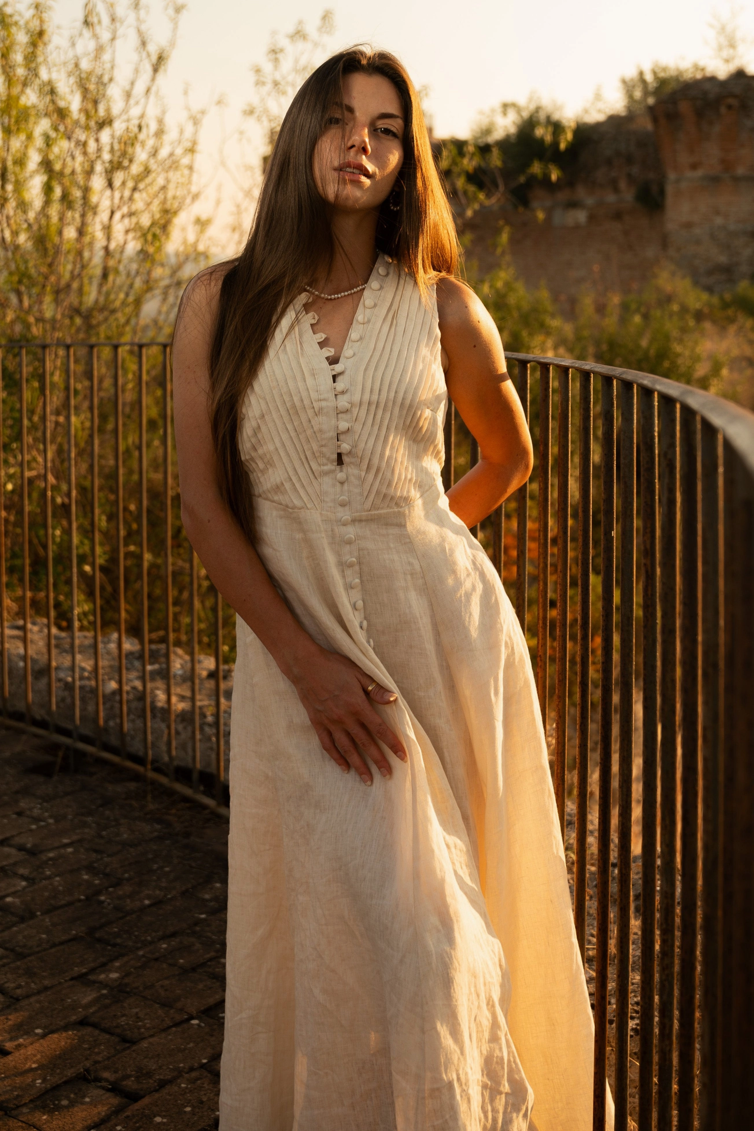 Outdoor Leisure windy days Rebecca 18 | Pleated Maxi Linen Dress