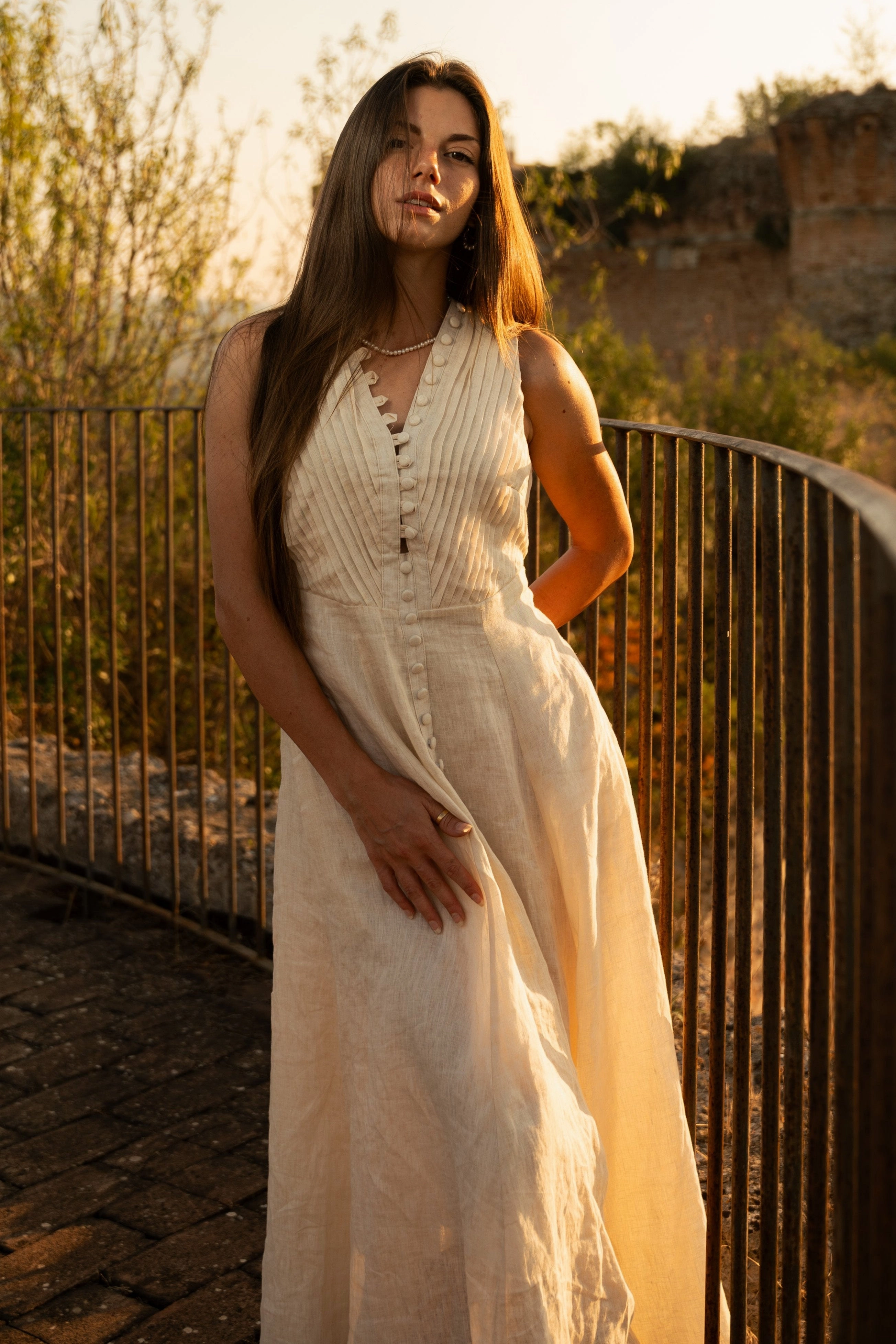 Rebecca 18 | Pleated Maxi Linen Dress machine washable material