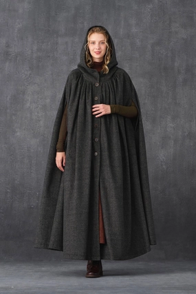 ARIEL 14 | HOODED WOOL CLOAK COAT AntiStatic Lining