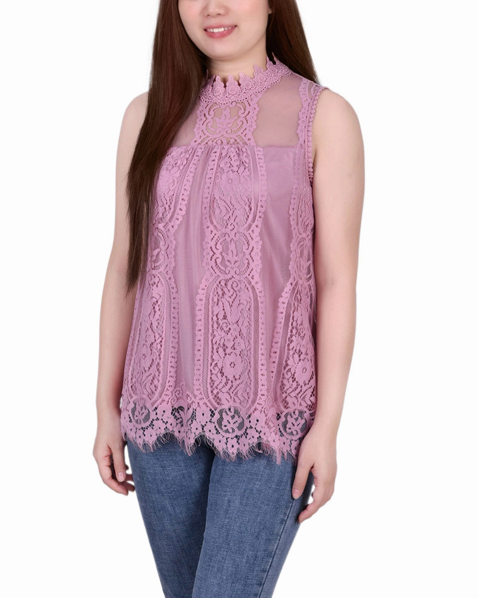 PlushLining Sleeveless Mock Neck Lace Top