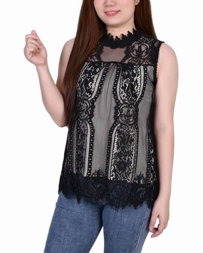 Sleeveless Mock Neck Lace Top Hot Weather ShockAbsorbing