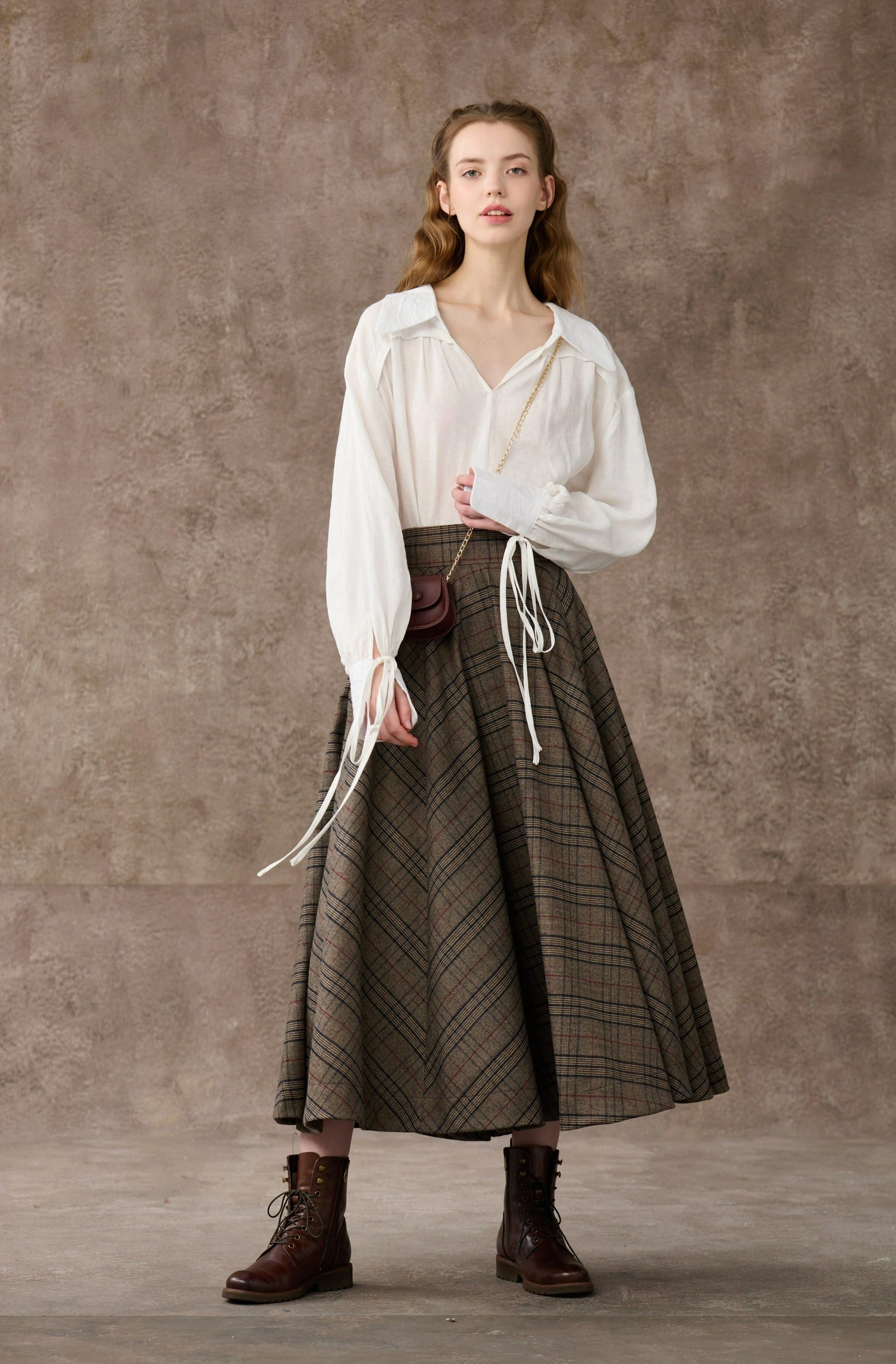 the Great Perhaps 2 | Tartan Wool Skirt in brown Oversized Fit
