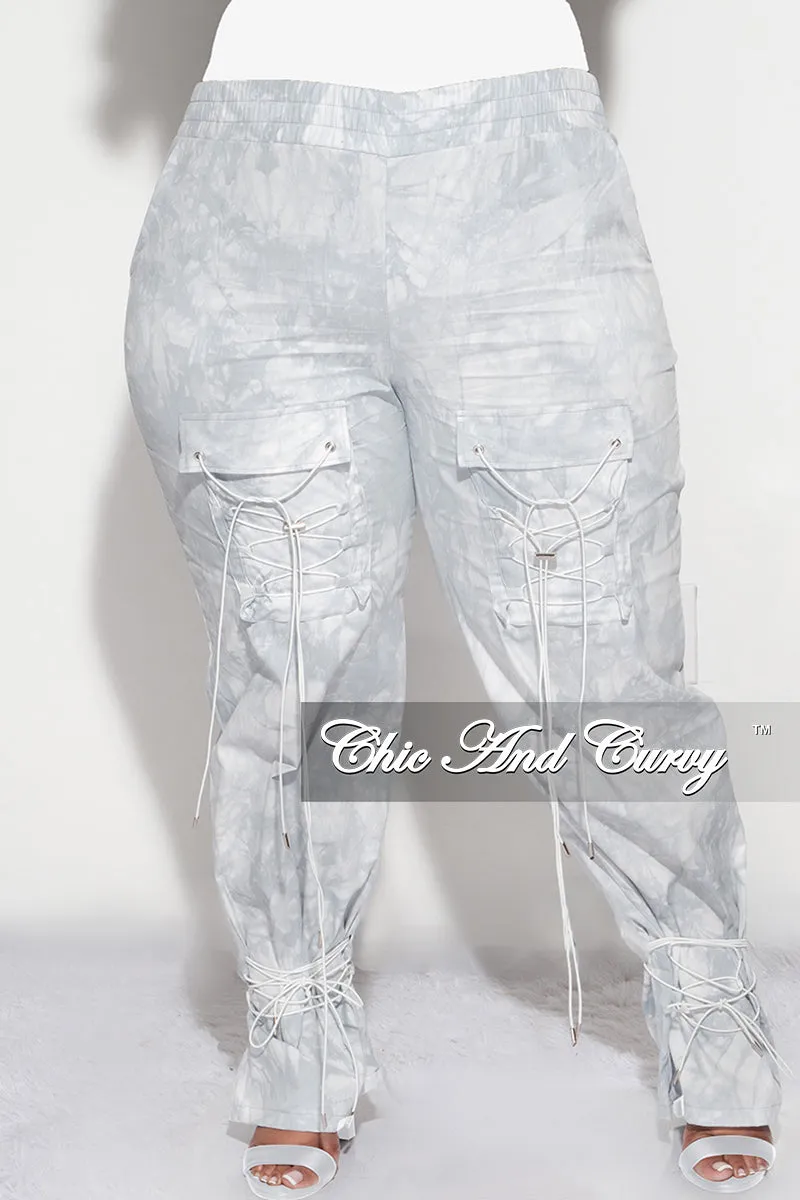 Final Sale Plus Size Cargo Joggers in Light Grey Tie Dye Odor Resistant Treatment Detachable belt