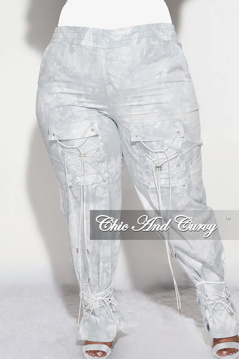 Final Sale Plus Size Cargo Joggers in Light Grey Tie Dye Anti Pilling Fabric OdorResistantTreatment