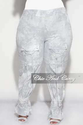 Final Sale Plus Size Cargo Joggers in Light Grey Tie Dye AntiStaticFinish