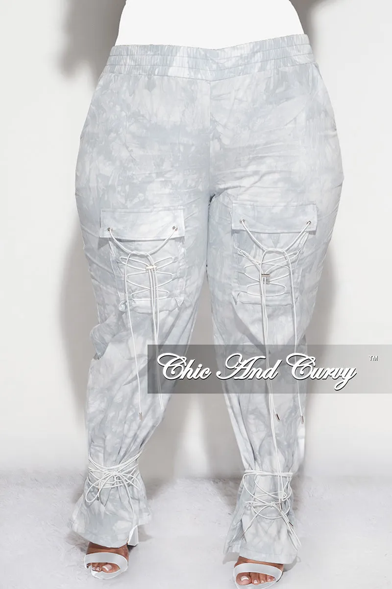 Smooth zipper closure HiddenPockets Final Sale Plus Size Cargo Joggers in Light Grey Tie Dye
