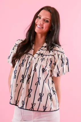 Lightweight Design Little Miss Prep Blouse-Navy