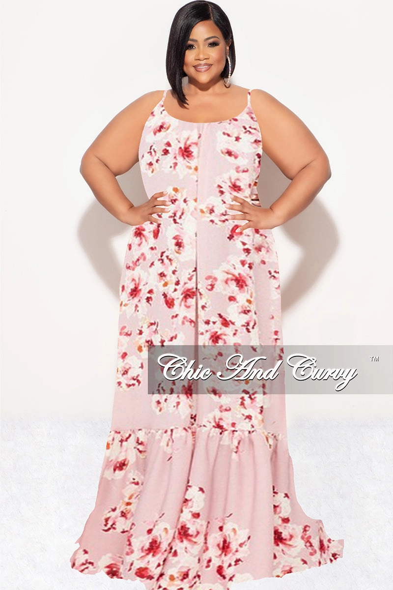 Flexible Material Heat Control Final Sale Plus Size Maxi Dress with Spaghetti Straps in Mauve Floral Print