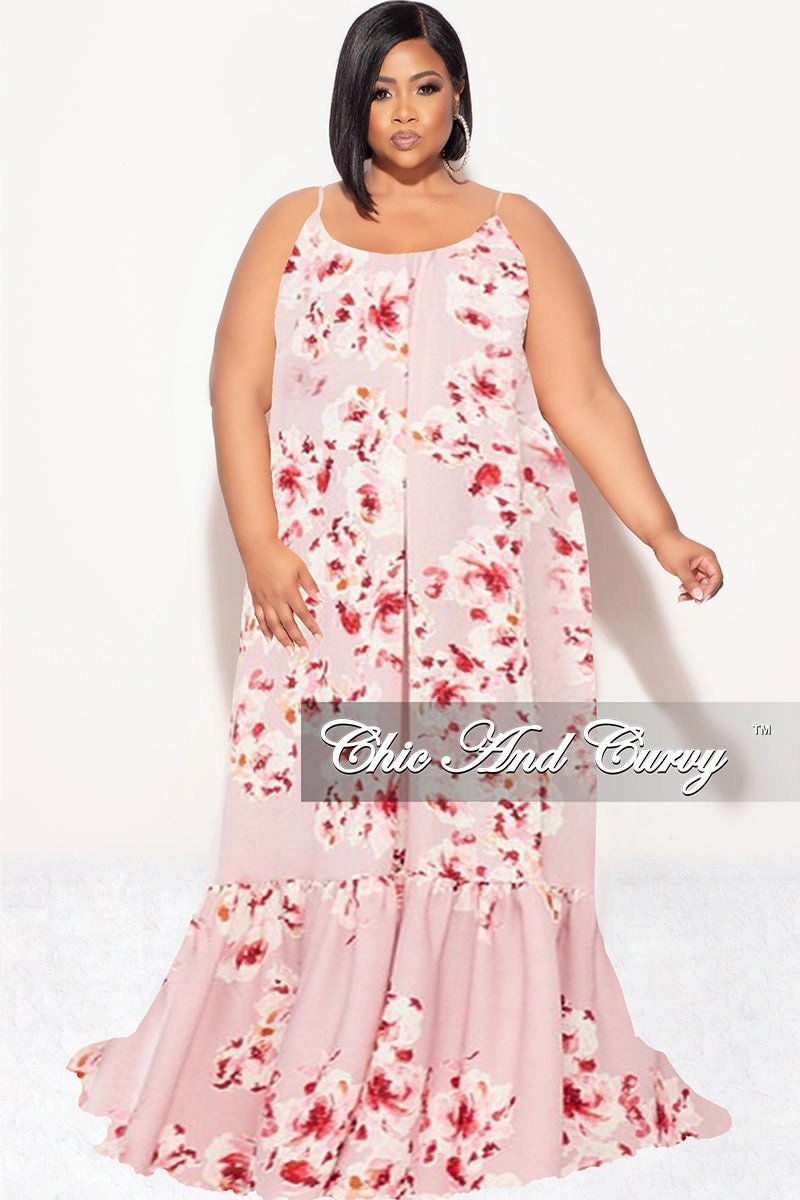 Effortless Fit Final Sale Plus Size Maxi Dress with Spaghetti Straps in Mauve Floral Print