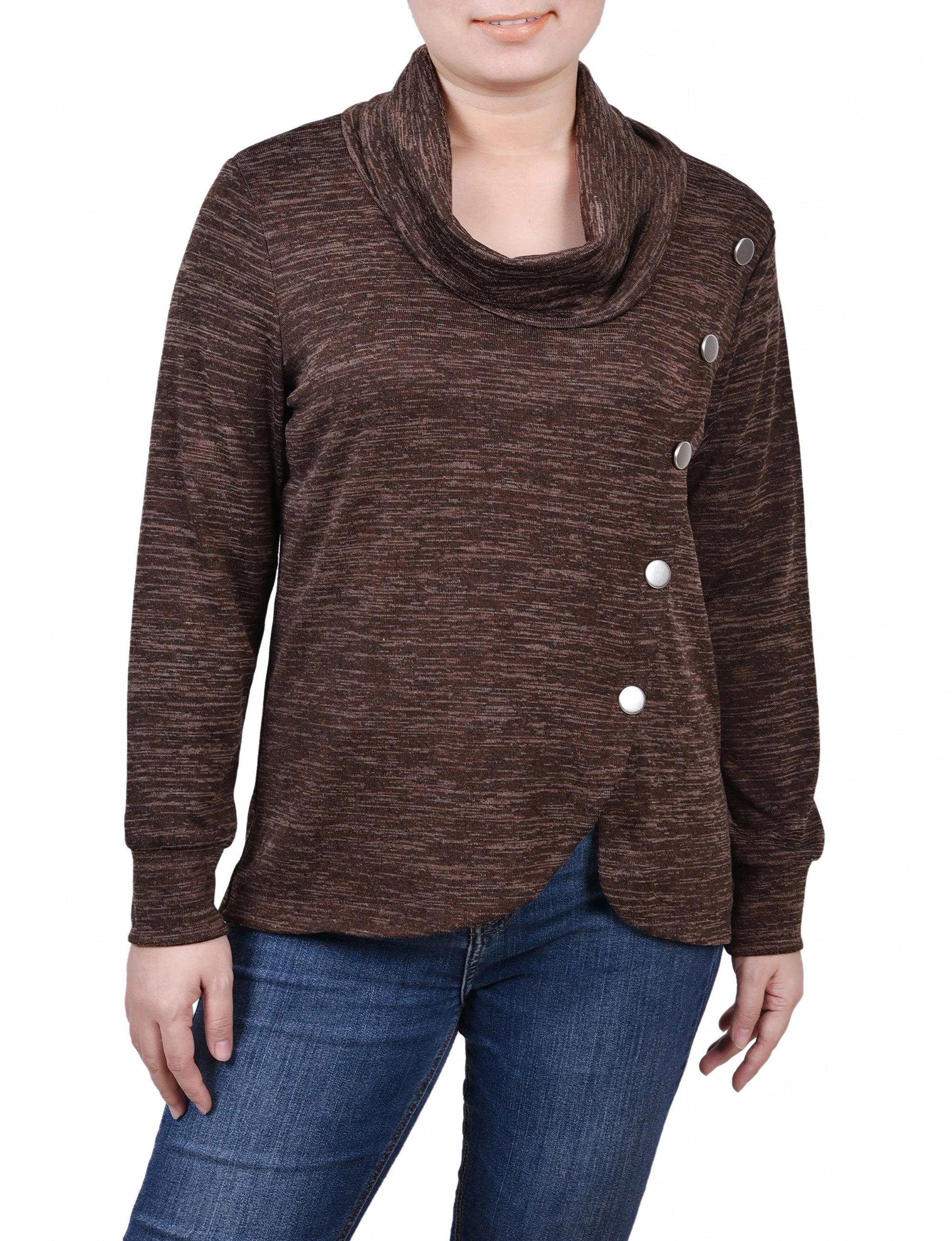 Long Sleeve Overlapping Cowl Neck Top NonScratchSurface