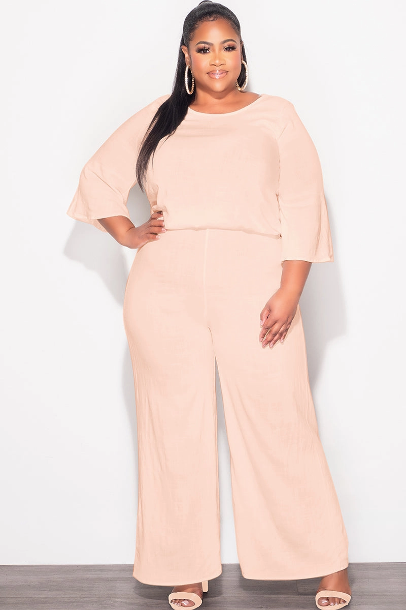 Final Sale Plus Size 2pc Top and Pants Set in Cappuccino Tan Linen Fashion-Forward
