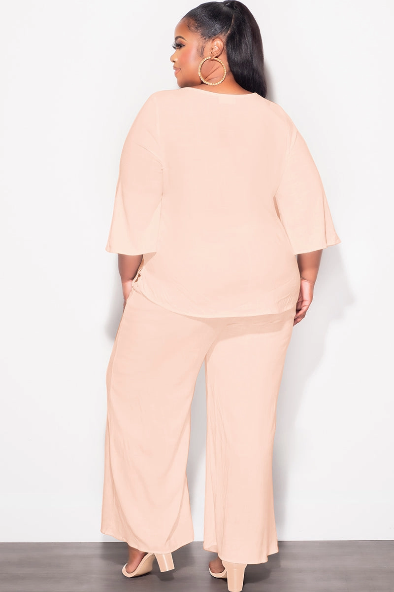 Final Sale Plus Size 2pc Top and Pants Set in Cappuccino Tan Linen NoBuckleDesign Premium Look
