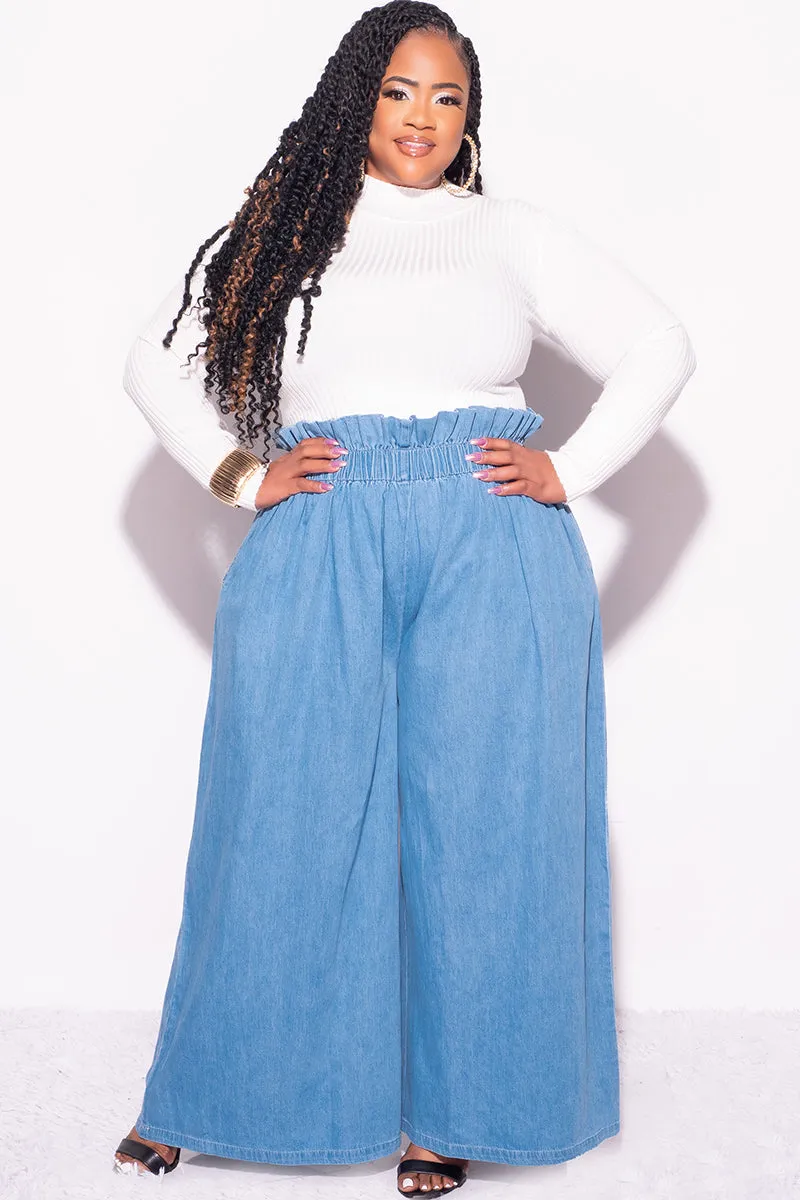 Utility Style Final Sale Plus Size Light Denim Wide Leg Pants