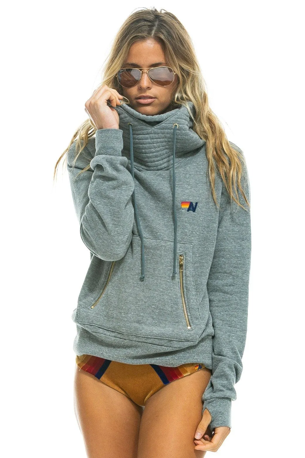 Aviator Nation Ninja Hoodie-Heather Gray Airy Mesh Lining Abrasion Resistant Surface