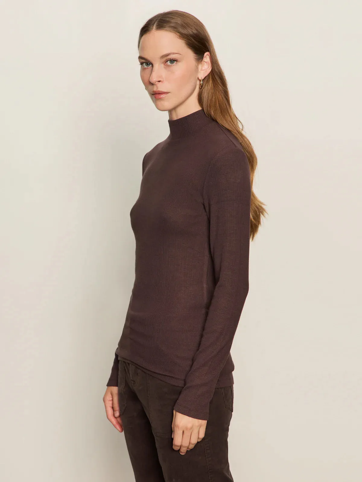 Sanctuary Long Sleeve Mock Essential Top Metallic Fiber Blend CompressionSupportWeave