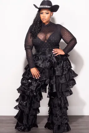 Final Sale Plus Size High Waist Ruffle Pants in Black High Quality Material Full Flex