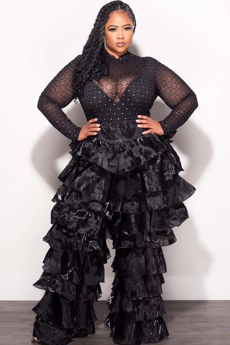 Final Sale Plus Size High Waist Ruffle Pants in Black ThermalInsulation