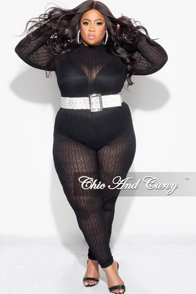 Final Sale Plus Size 2pc Sheer Lace Bodysuit Pants Set in Black Quick Access Zippers Outdoor Use