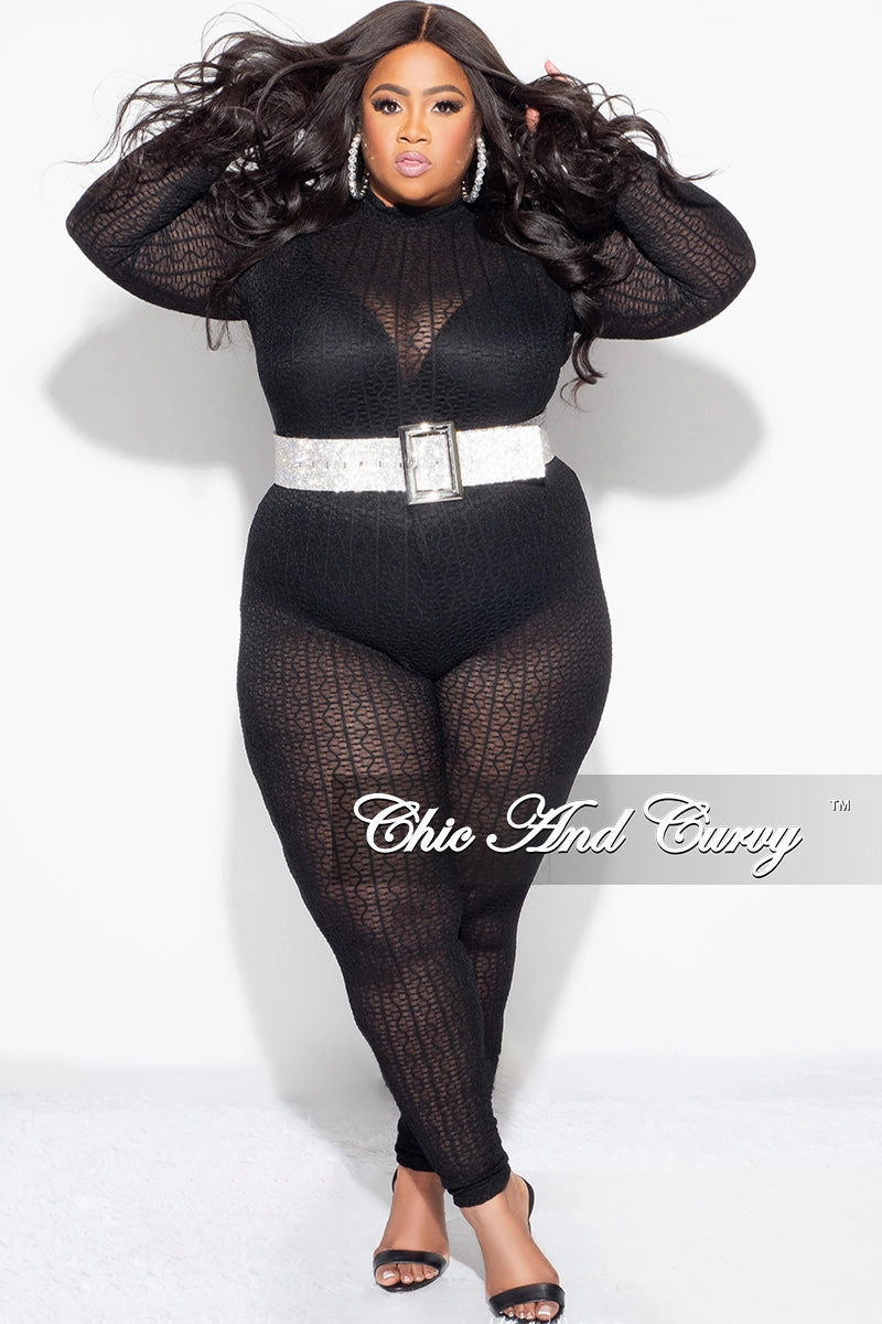 Final Sale Plus Size 2pc Sheer Lace Bodysuit Pants Set in Black Quick Access Zippers Outdoor Use