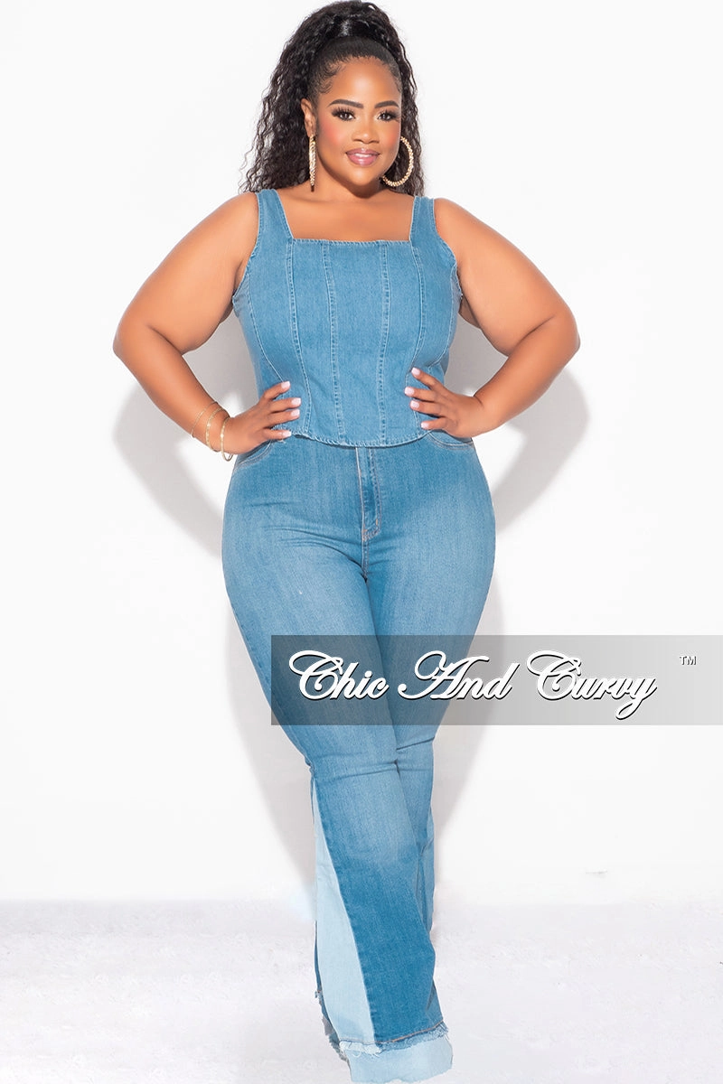 Easy Comfort Quick Cool Final Sale Plus Size Sleeveless Crop Top with Shirred Back in Denim