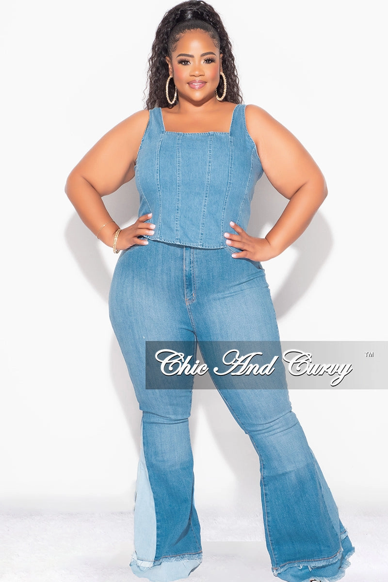 NonIrritatingStitching Final Sale Plus Size Sleeveless Crop Top with Shirred Back in Denim