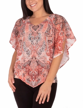 Petite V-Neck Printed Poncho With Nailheads Retro design