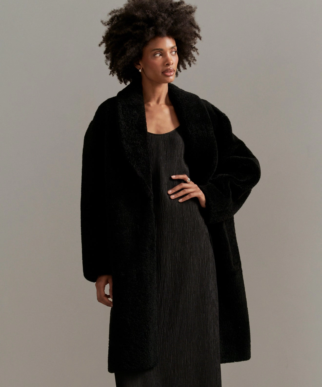 Eco Friendly Coating Polished Casual Long Shearling Yves Shawl Coat
