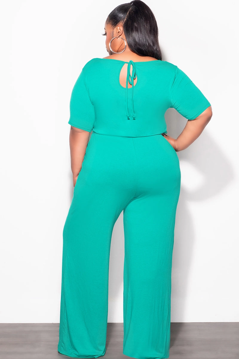 Temperature Regulating Final Sale Plus Size Short Sleeve Jumpsuit in Kelly Green