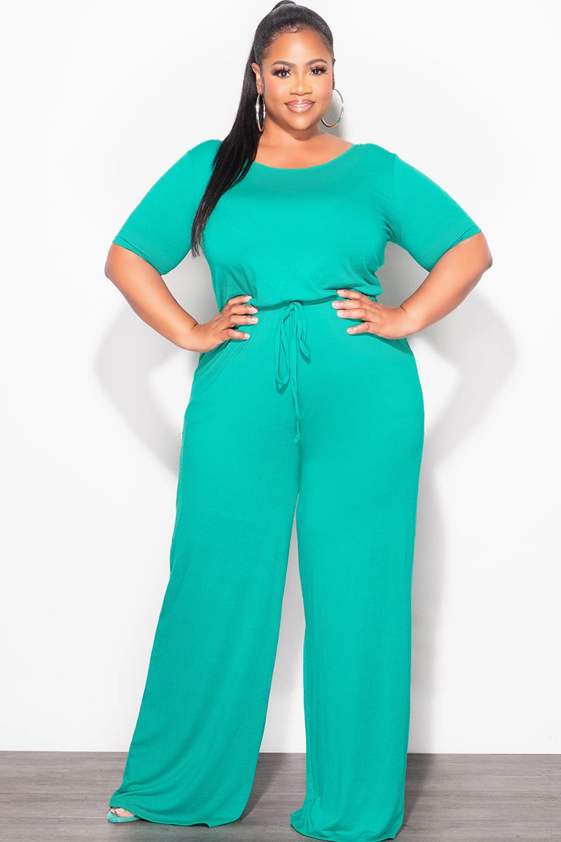 Final Sale Plus Size Short Sleeve Jumpsuit in Kelly Green Flex Movement