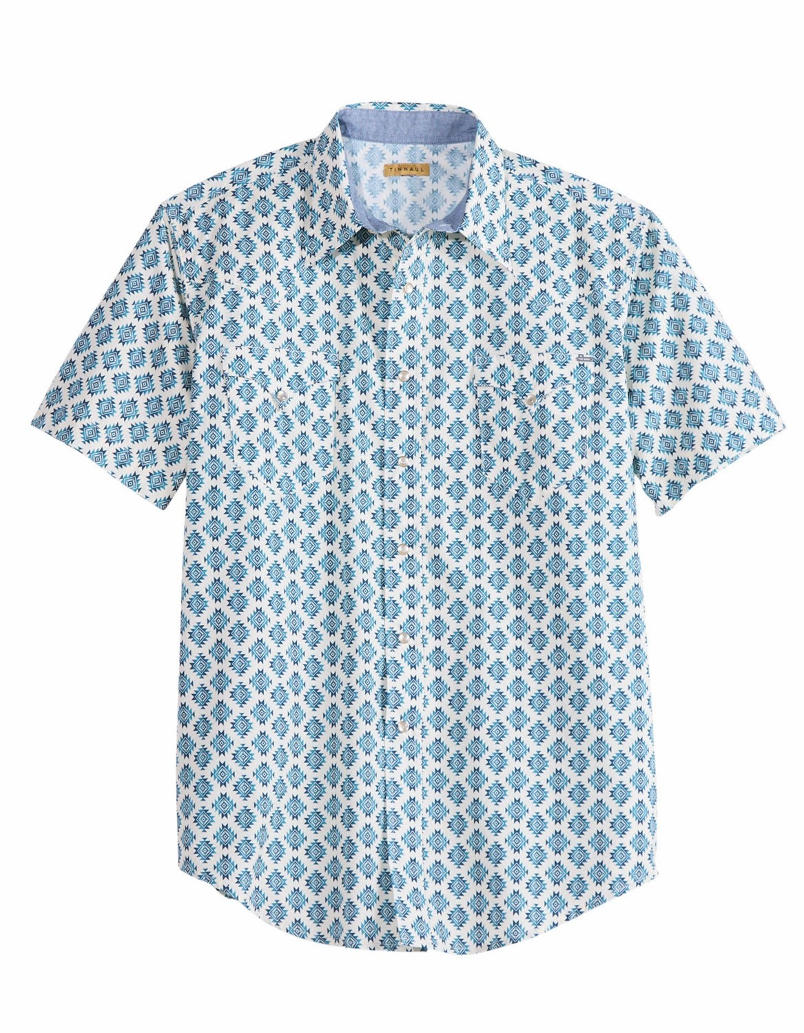 Tin Haul Mens Ombre Aztec Tiles Blue/White 100% Cotton S/S Shirt Stylish Appearance Versatile Design