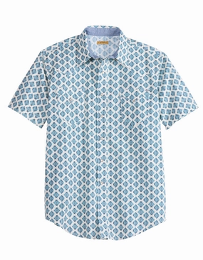 Tin Haul Mens Ombre Aztec Tiles Blue/White 100% Cotton S/S Shirt Stylish Appearance Versatile Design