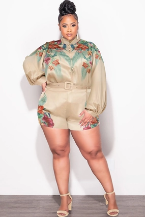 Perfect Comfort Fit Casual Stretch Wear Final Sale Plus Size 2pc Short Set in Tan Multi-Color