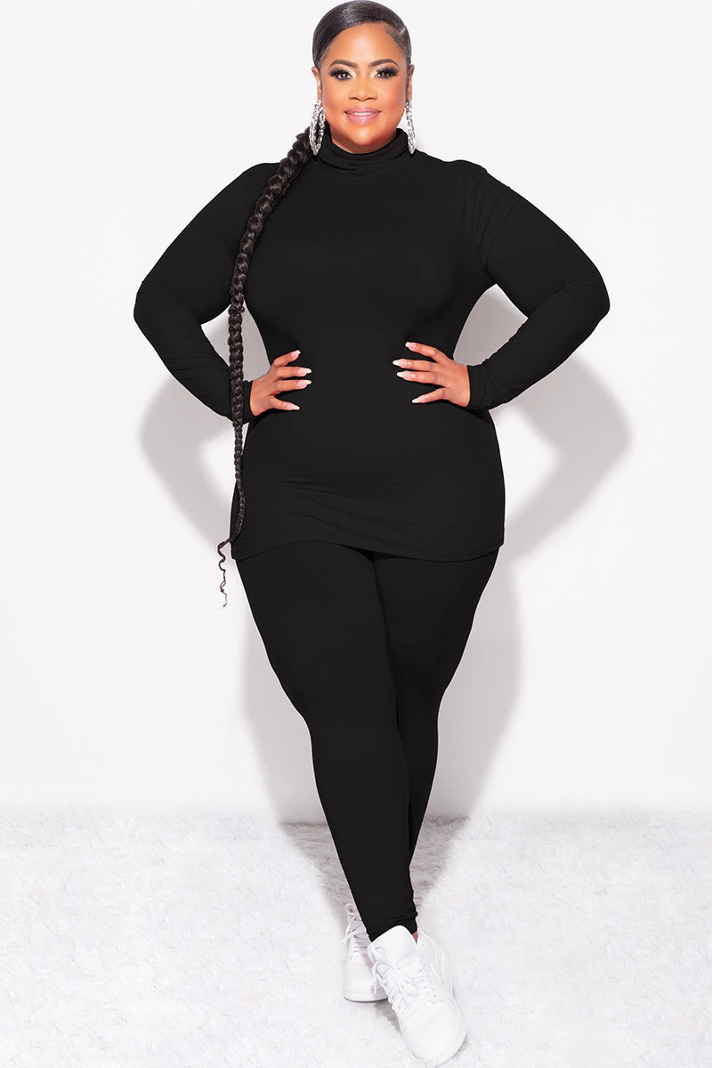 Final Sale Plus Size 2pc Set Turtleneck & Legging in Black Stretchy Material Bonded Seam Technology