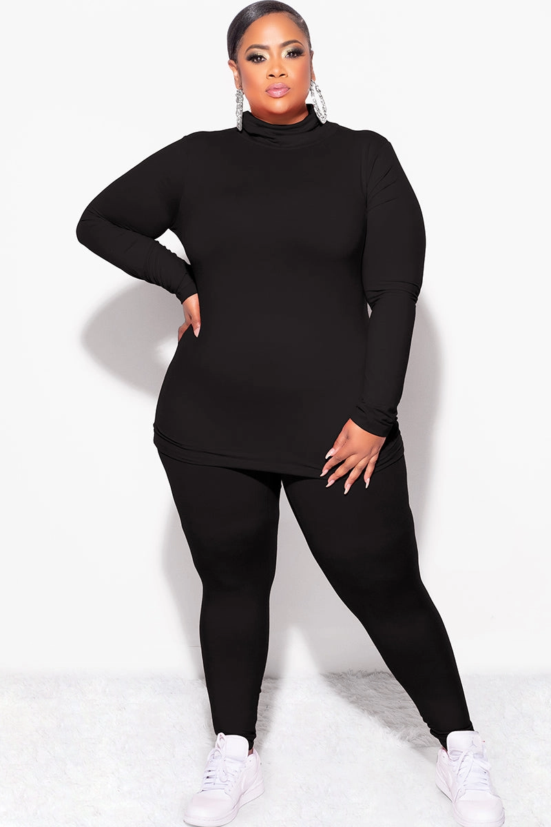 All Purpose Final Sale Plus Size 2pc Set Turtleneck & Legging in Black