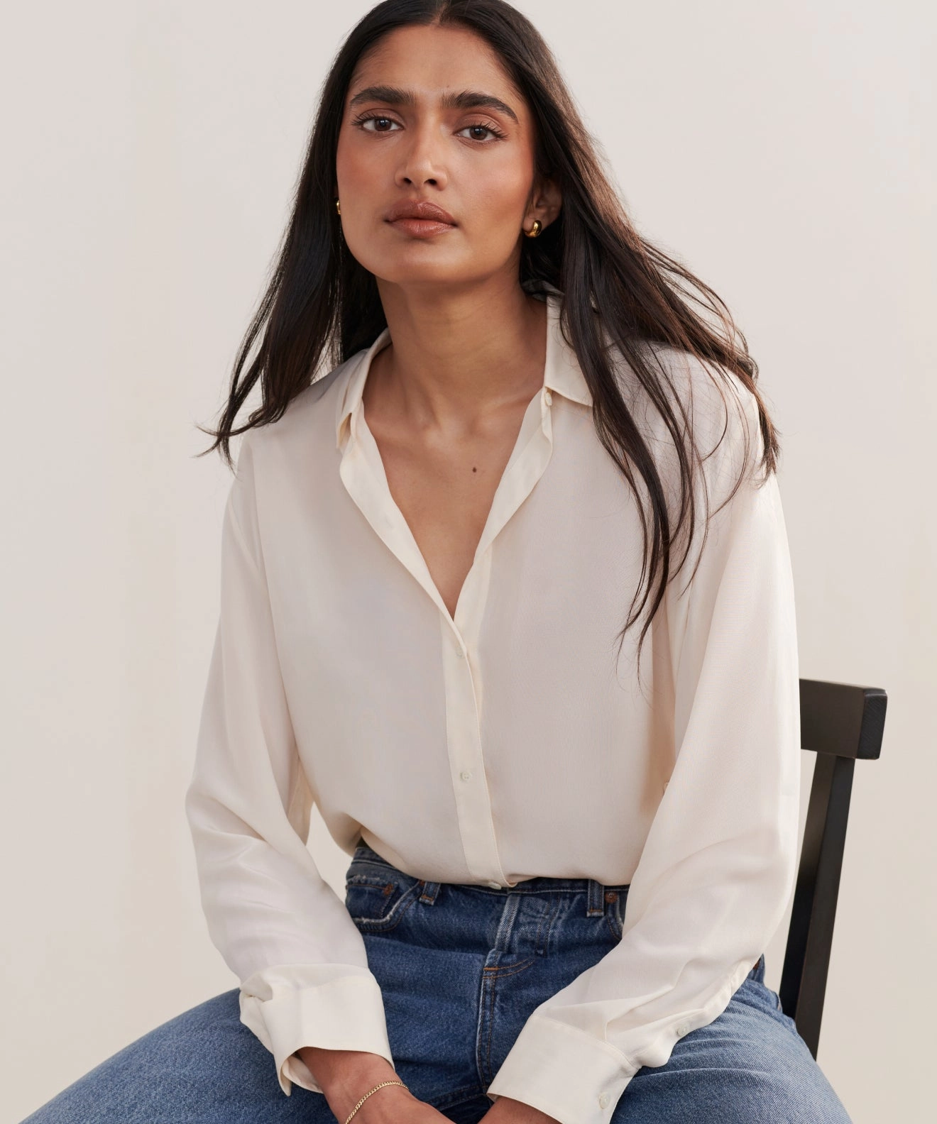 Contrast Stitch Accent Silk Violette Shirt