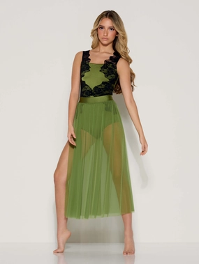 Lace Embrace - Mesh Skirt Lightweight Open Weave Overlock Edge Finish