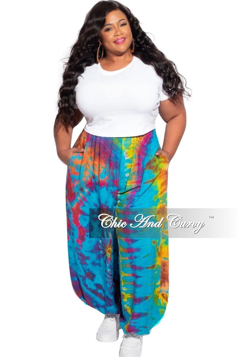 AllDayCompression Easy Stretch Fit Final Sale Plus Size Harem Pants in Blue Tie Dye