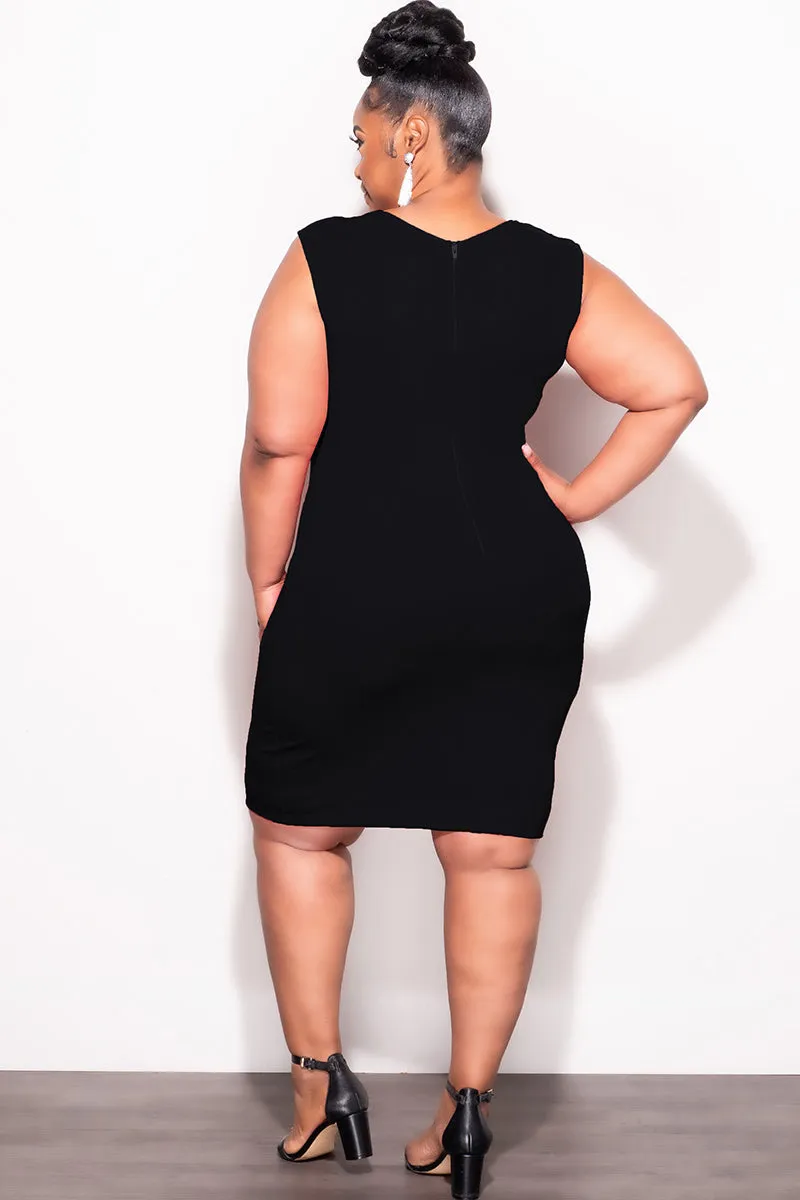 Final Sale Plus Size BodyCon Dress with Rhinestone Lined Bust and Wide Strap Mini Dress In Black Shape Retention