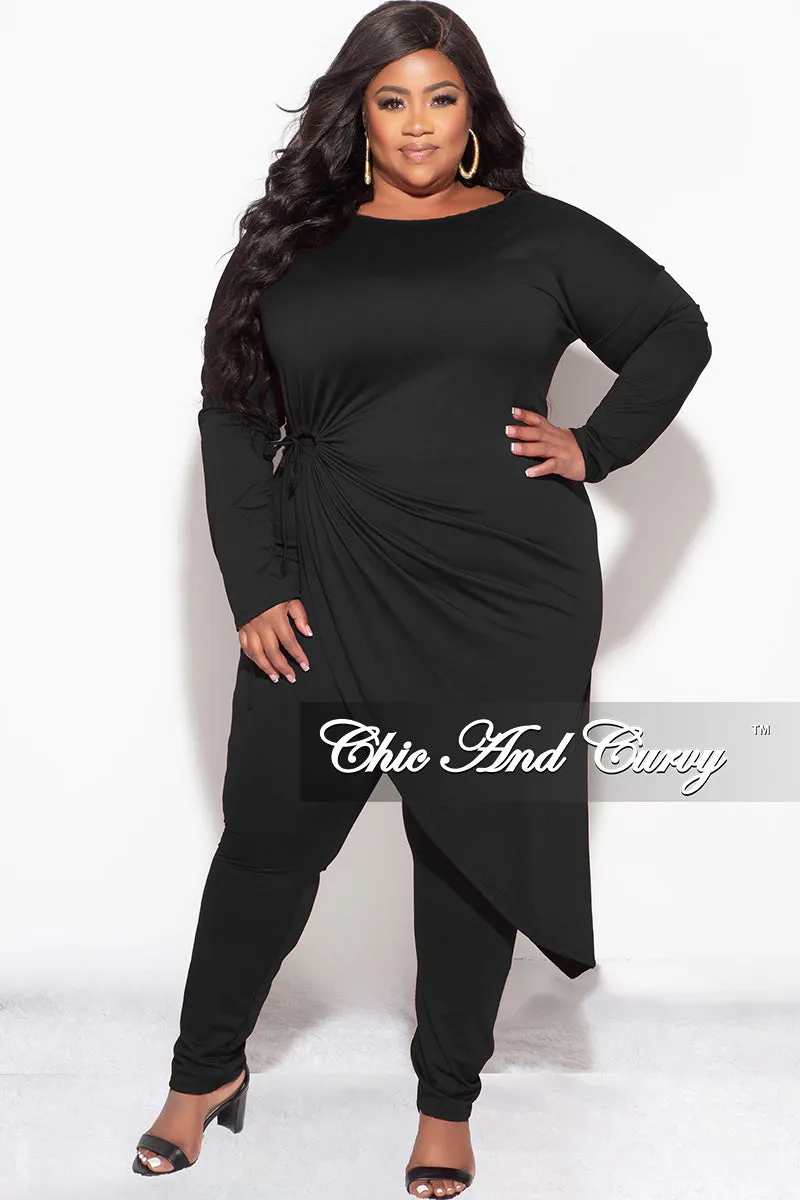 Final Sale Plus Size 2pc High-Low Top and Pants in Black Ultimate Comfort Anti Slip Waistband