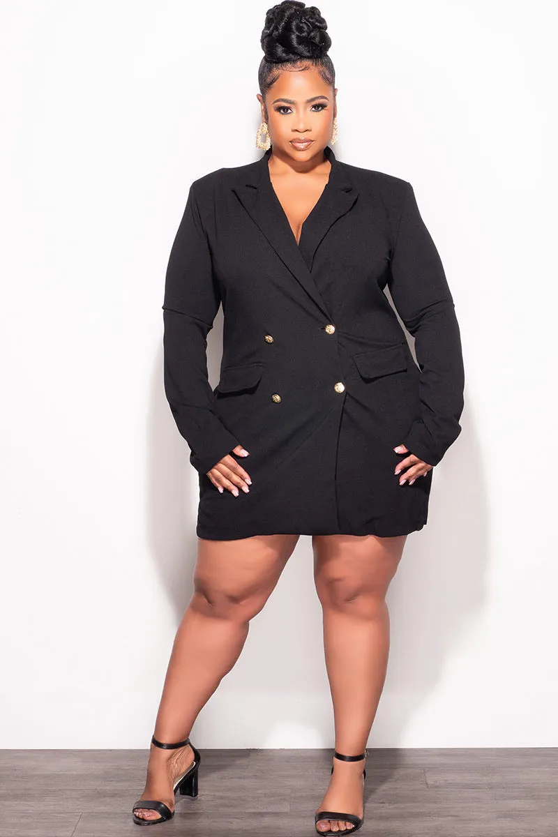 Distressed finish Cotton comfort Final Sale Plus Size Lightweight Blazer / Blazer Dress with Gold Buttons In Black