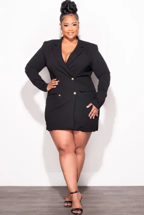 Breathable Style Final Sale Plus Size Lightweight Blazer / Blazer Dress with Gold Buttons In Black