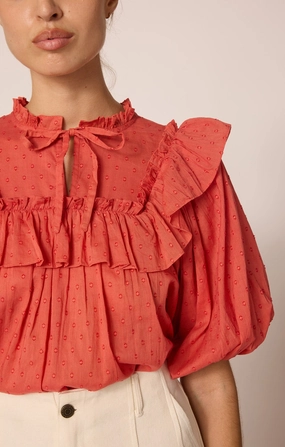 Sloane Blouse| Dawn Pink PuckerFree Surface Yarn Dye Stripe