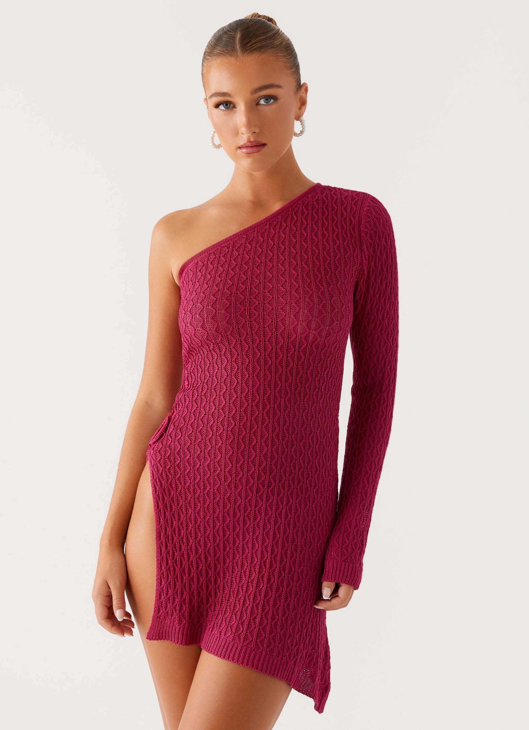 Pure Tone Coastal Chic Medda Knit Mini Dress - Hot Pink
