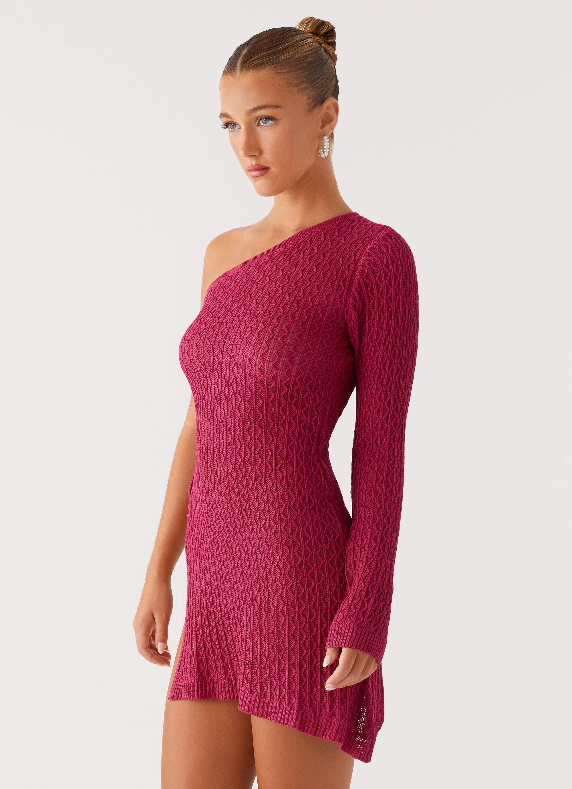 Medda Knit Mini Dress - Hot Pink Slim Touch Draped Layer
