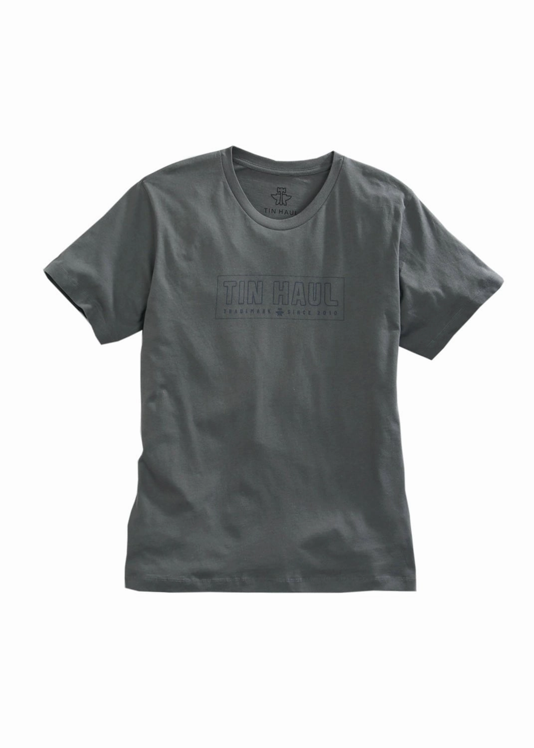 Seamless Sides Non Restrictive Armhole Tin Haul Mens Dark Grey 100% Cotton Trademark Logo S/S T-Shirt
