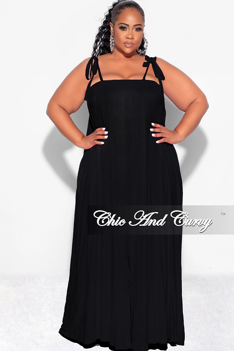Final Sale Plus Size Oversized Jumpsuit with Self Tie Straps in Black Emma Low Rise Fit Active Utility