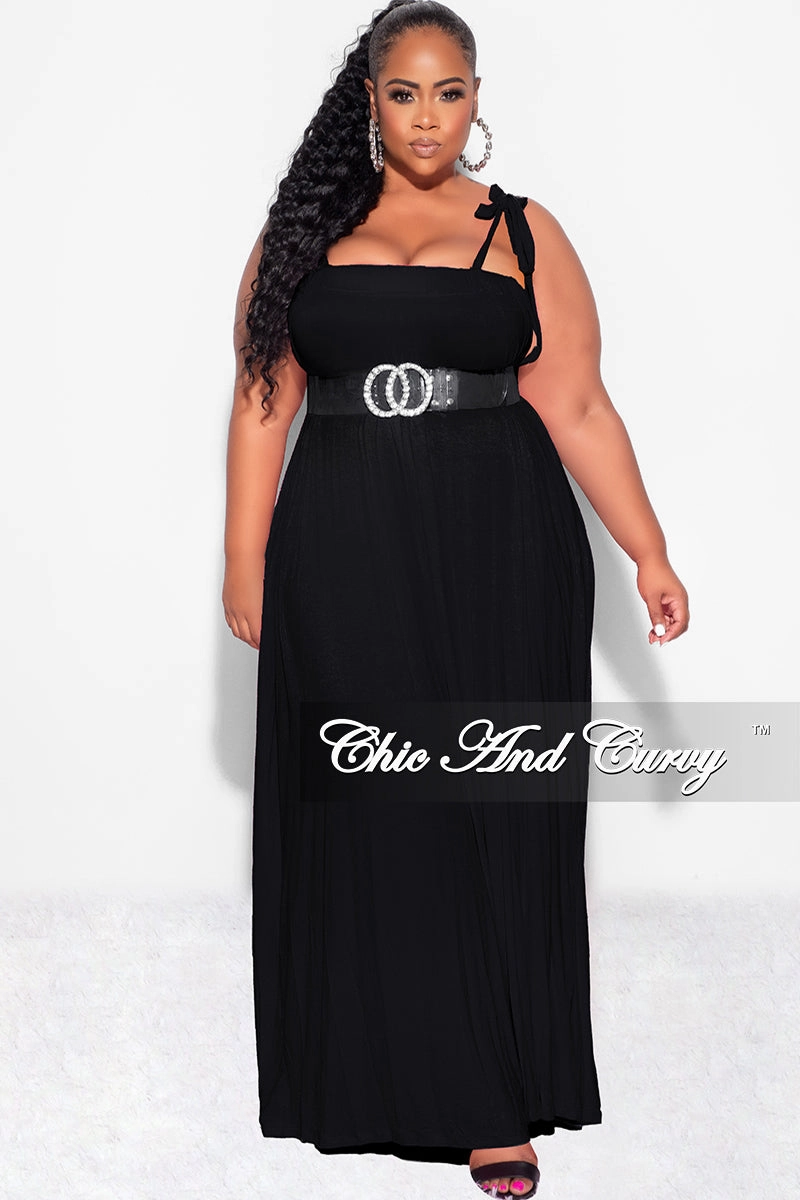 Sporty Style Final Sale Plus Size Oversized Jumpsuit with Self Tie Straps in Black Emma