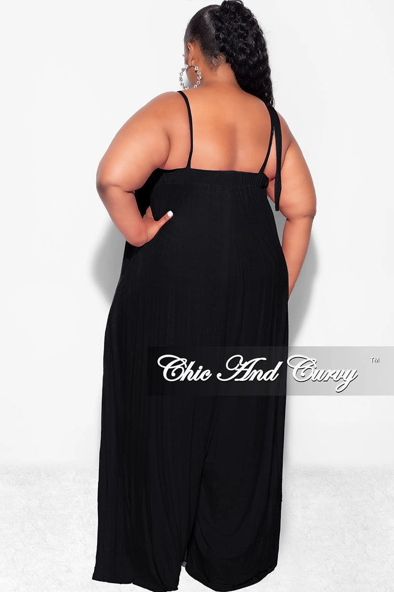 Multi Use Final Sale Plus Size Oversized Jumpsuit with Self Tie Straps in Black Emma