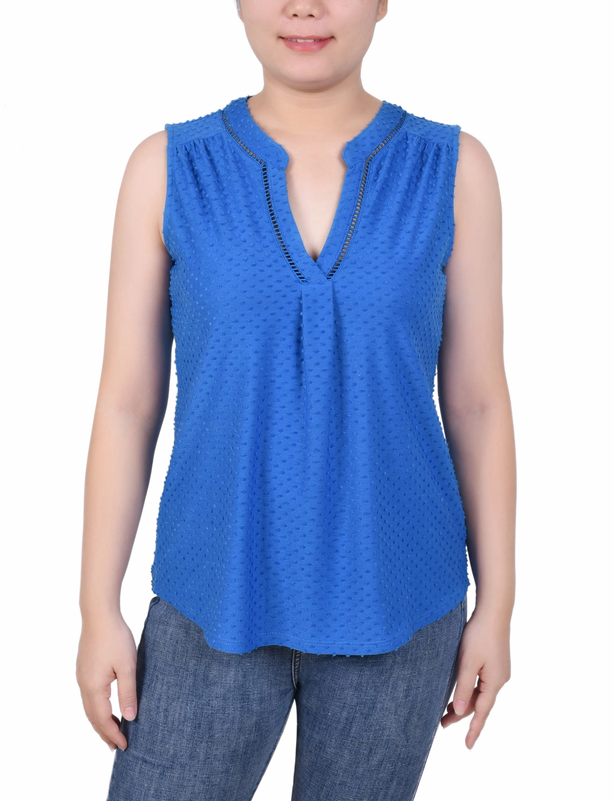TearResistant Blends Petite Sleeveless Swiss Dot Top
